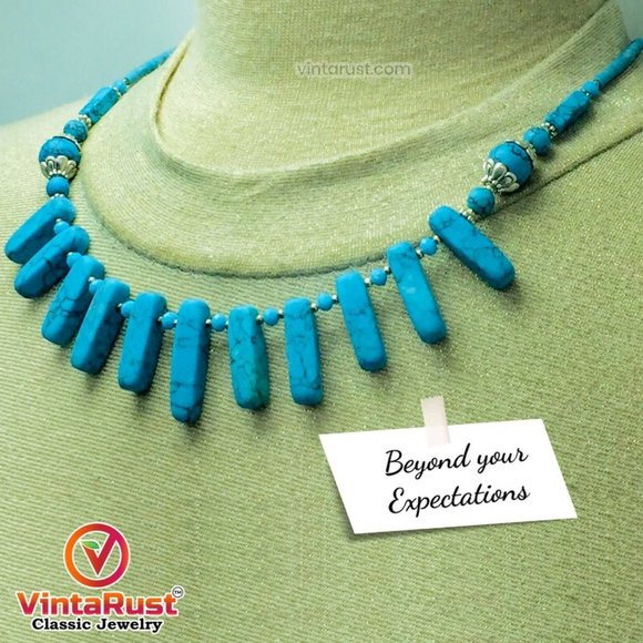 Vintage Turquoise Stone Beaded Choker Necklace - Picture 4 of 7